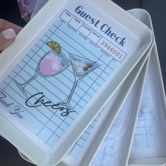Set of 4 “Cheers” Guest Check mini trays/melamine appetizer plates- see photos🍸 - Picture 1 of 7